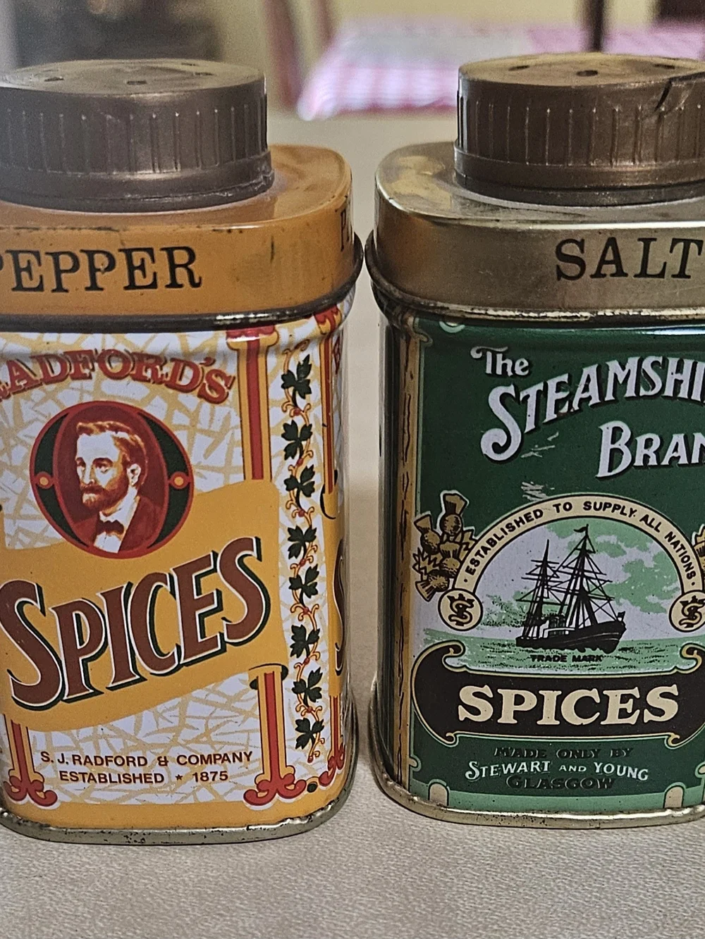 Radford's & Steamship Vintage-Style Yellow and Green Salt and Pepper Shakers